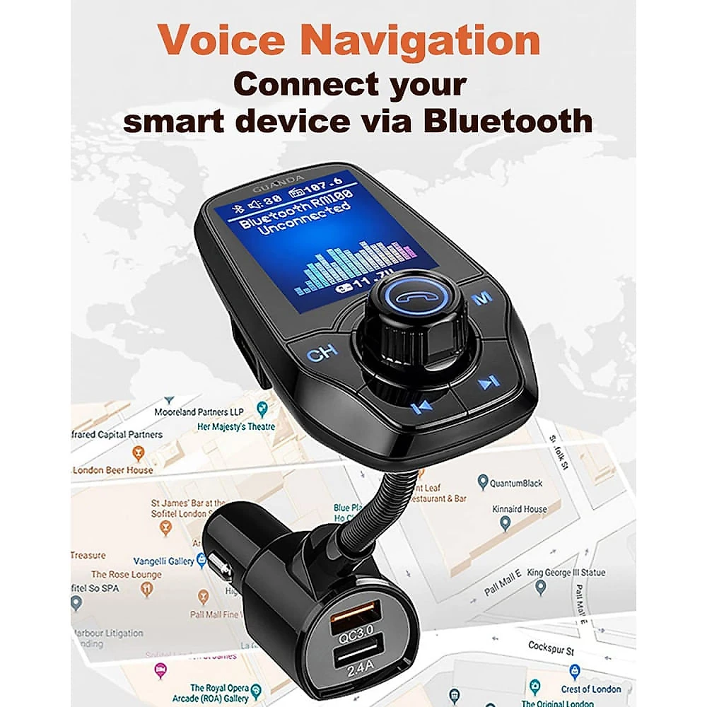 GUANDA TECHNOLOGIES CO LTD Adaptador Transmissor Bluetooth FM Veicular USBAUX Preto