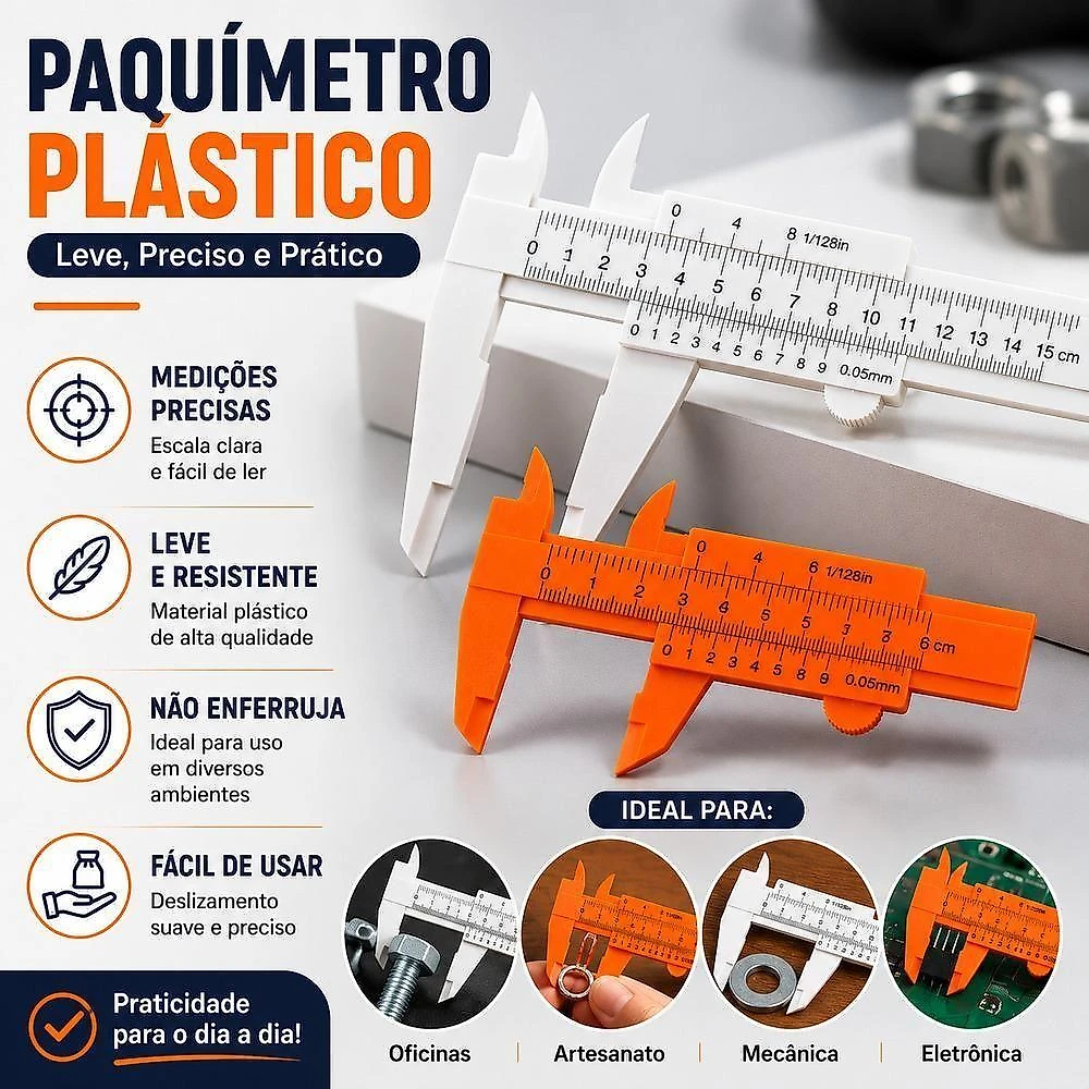 Kit de Paquímetros Kit 2 Paquimetro Universal Analogico Haste Escala cm Polegada Multiuso Mecanica