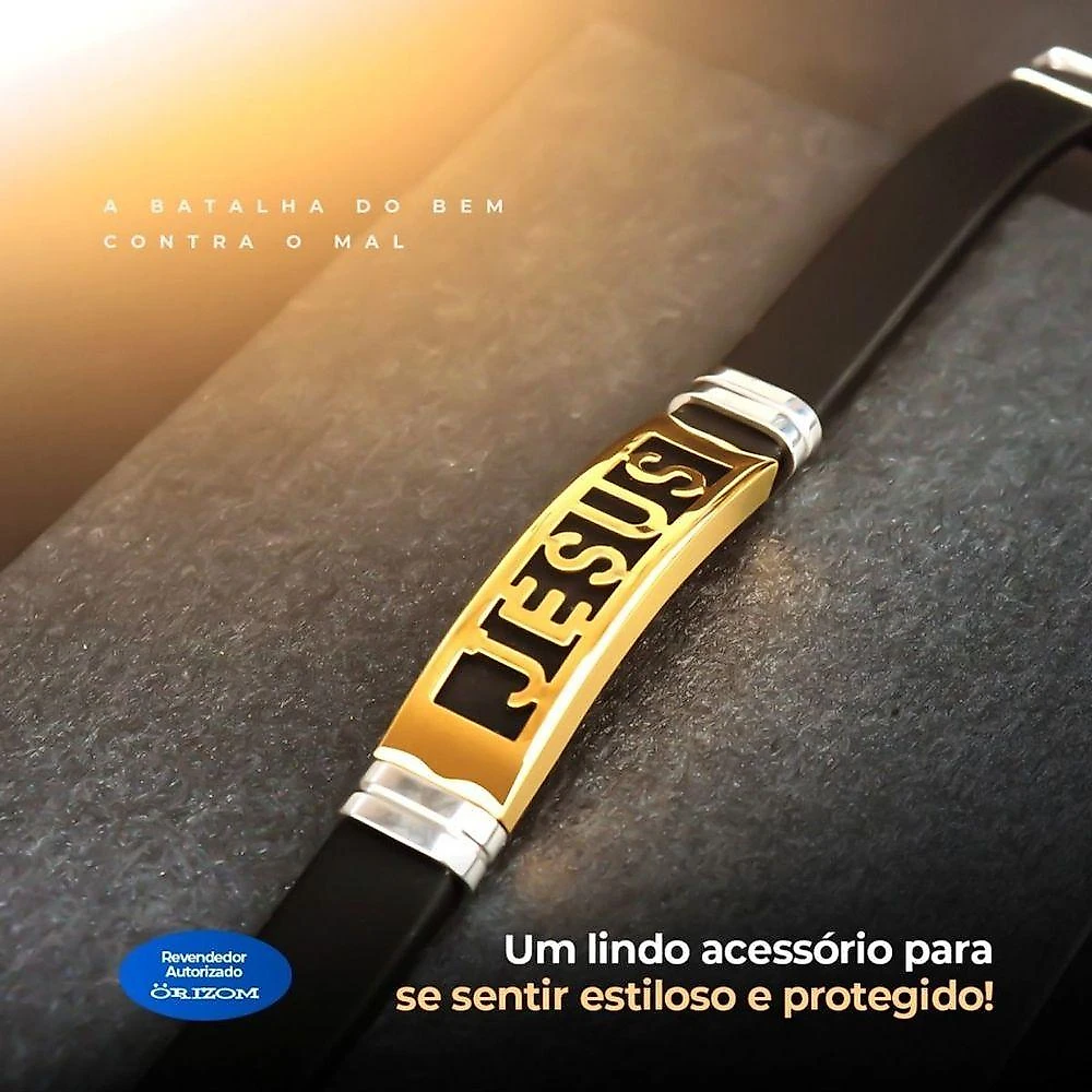 Pulseira Ouro Placa Banhada Jesus Cristo Masculina Dourada Ajustavel