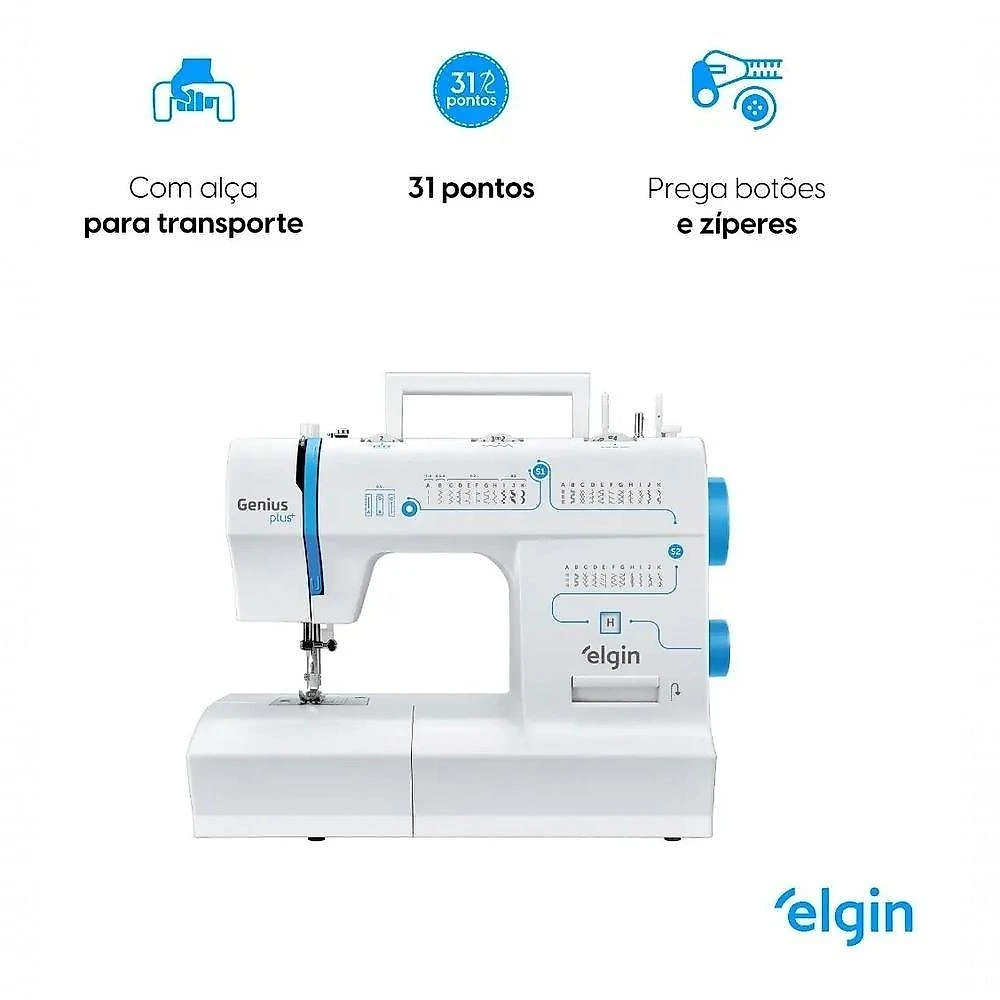 Máquina de Costura Elgin JX-4035 Genius Plus 31 Pontos Doméstica Branco 110V