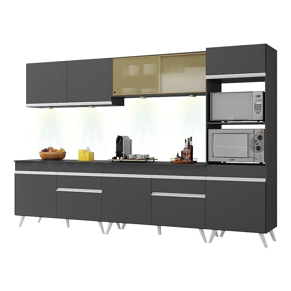 Armário De Cozinha Completa 5 Peças Com Leds Mp2014.898 Veneza Up Multimóveis Preto