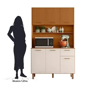 Miniatura Cozinha Compacta Poliman New Livia 6 Portas 1 Gaveta Freijó Ripado e Off White