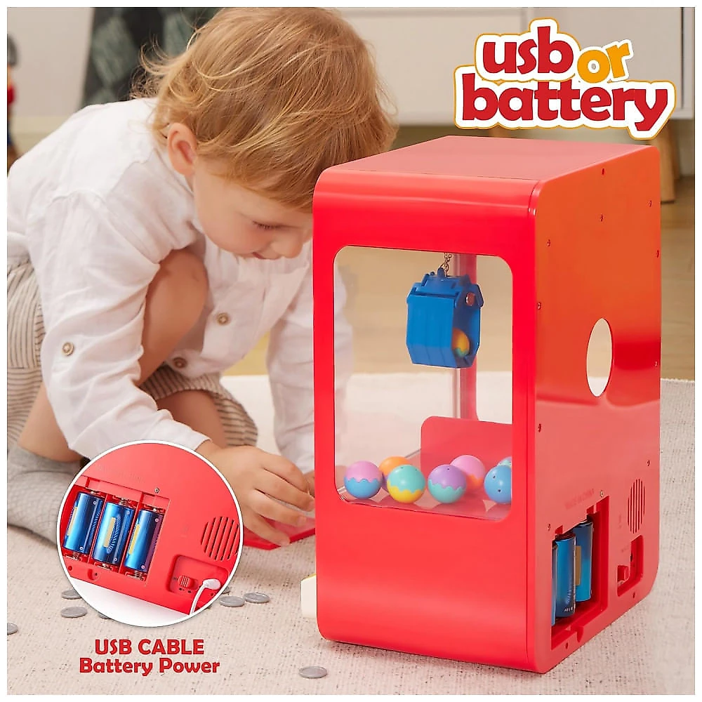 JOYIN Claw Machine Arcade Toy Vermelha com Luz LED e Som Ajustável, Mini Máquina de Garra Recarregável para Crianças