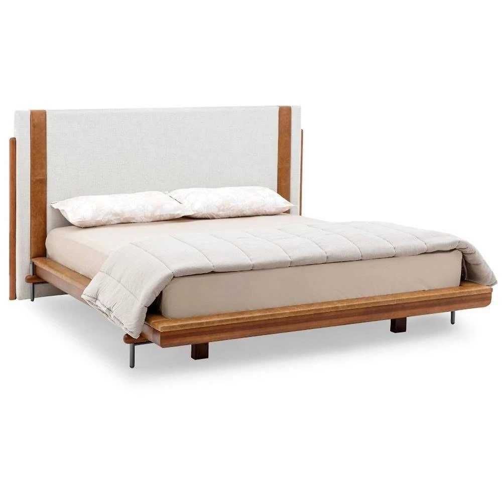 Cama De Casal Mh-6016 Herval Estofado Casal Colchão 158 Cm Madeira Maciça Off White Detalhe Marrom B