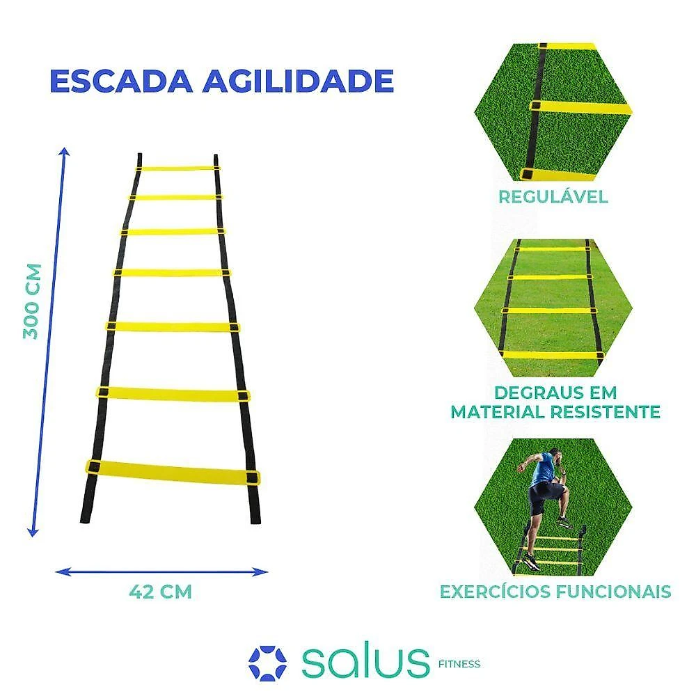 Kit Funcional Agilidade 5 Chapéus 5 Cones e Escada 2 5m para Exercícios de Coordenação Amarelo OEM