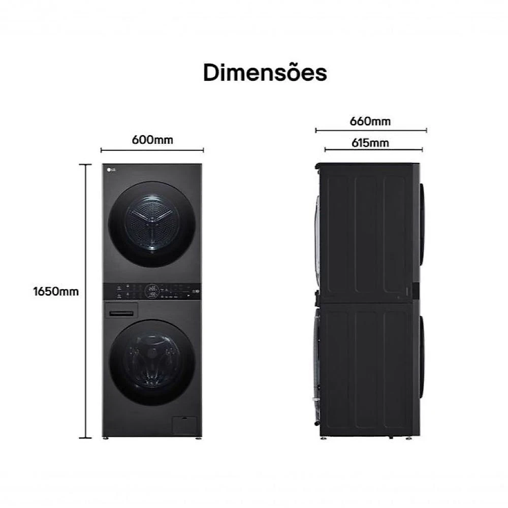 Lava e Seca Torre WashTower 14kg Black Inox 127V