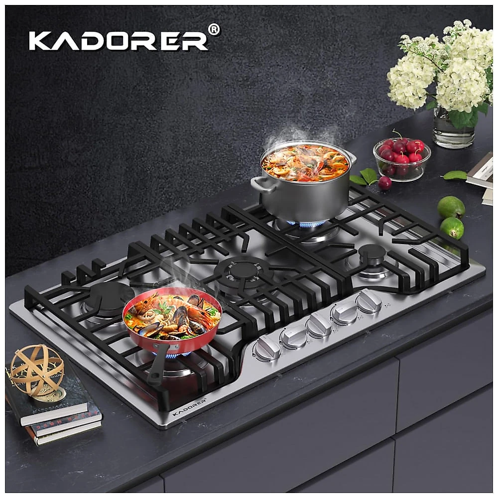 Cooktop a gás 5 bocas Kadorer inox escovado embutir conversível GN/GLP 110V