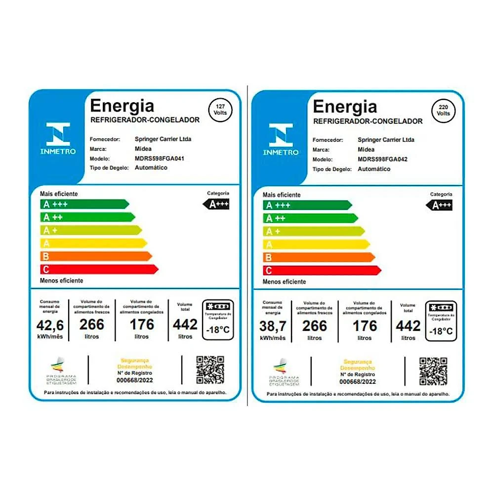 Geladeira Midea Side By Side 442L Inverter Conectada Inox MDRS5 127V