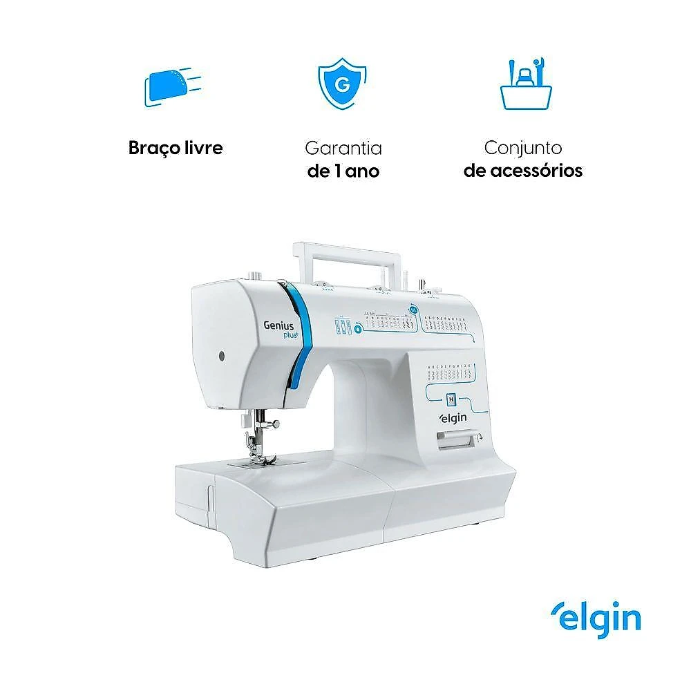 Máquina de Costura Elgin Genius Plus JX-4035 Braço Livre 31 Pontos Branco 110V