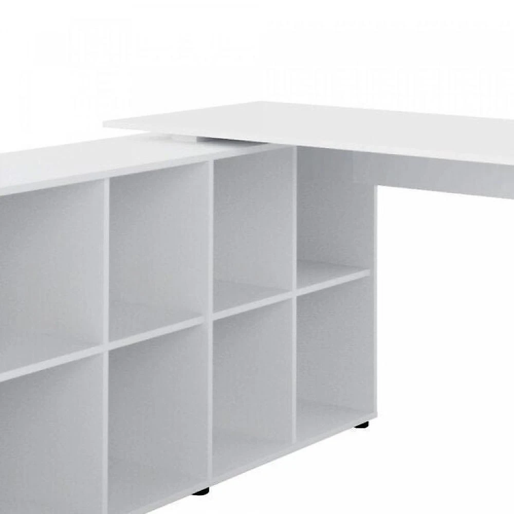 Kit 2 Peças com Escrivaninha em L Cubos e Estante Livreiro Conjunto para Escritório e Home Office com Mesa em L com Nichos e Estante com Nichos Branco