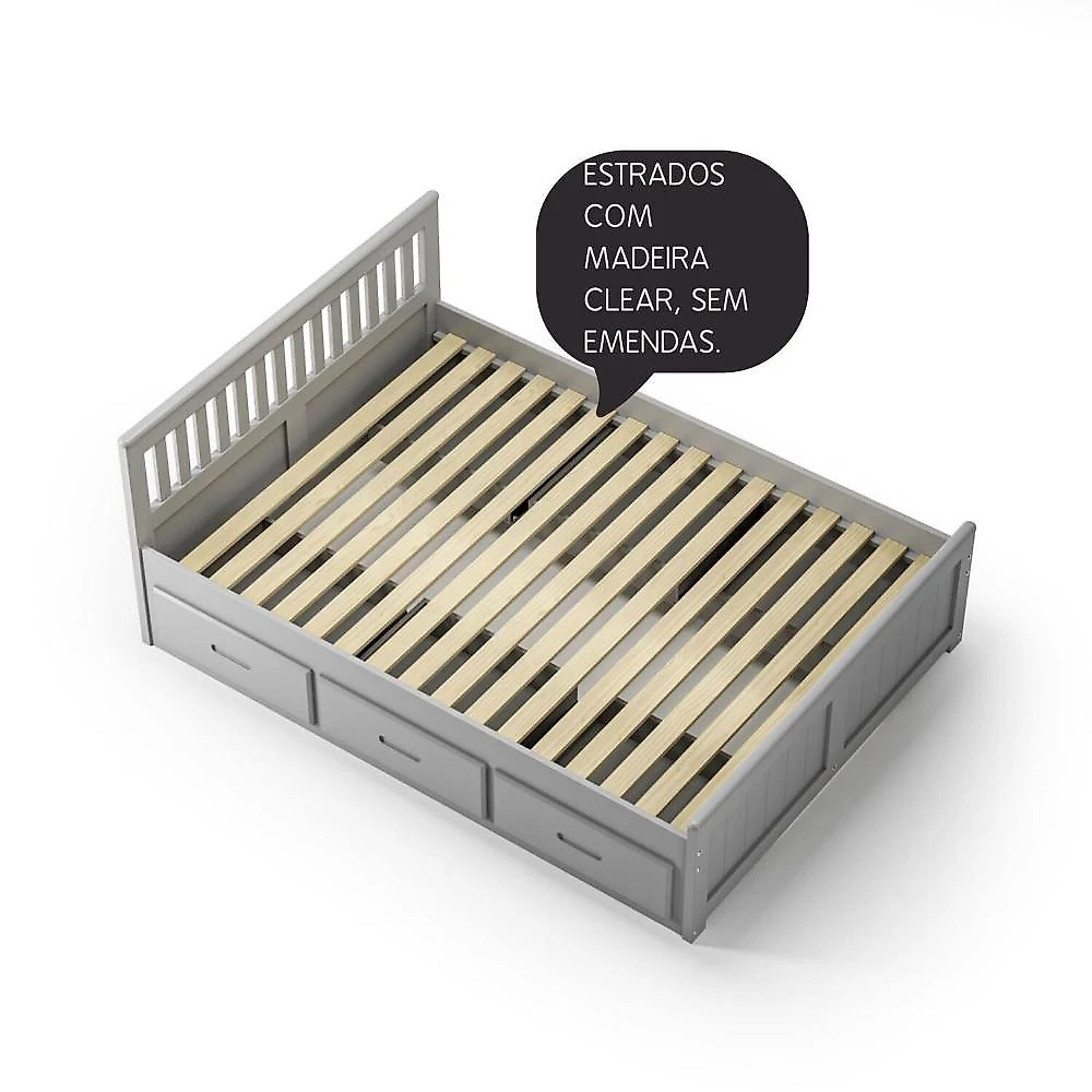 Cama Full 6 Gavetas Madeira Maciça Cinza