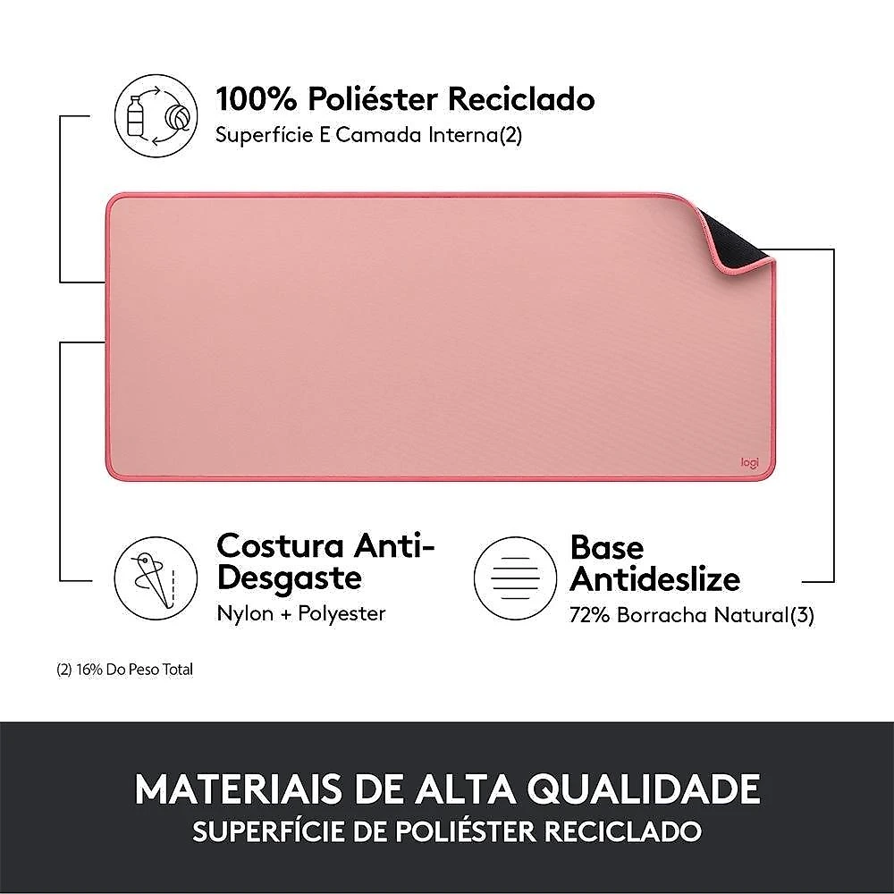 Mousepad Desk Mat Logitech Studio Series, Grande 300x700mm, Antiderrapante, Design Resistente a Respingos, Rosa - 956-000048