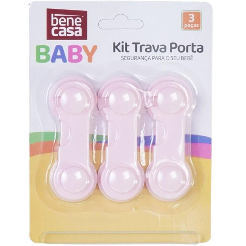 Kit Trava Porta 3 Peças Para Bebês E Crianças Rosa