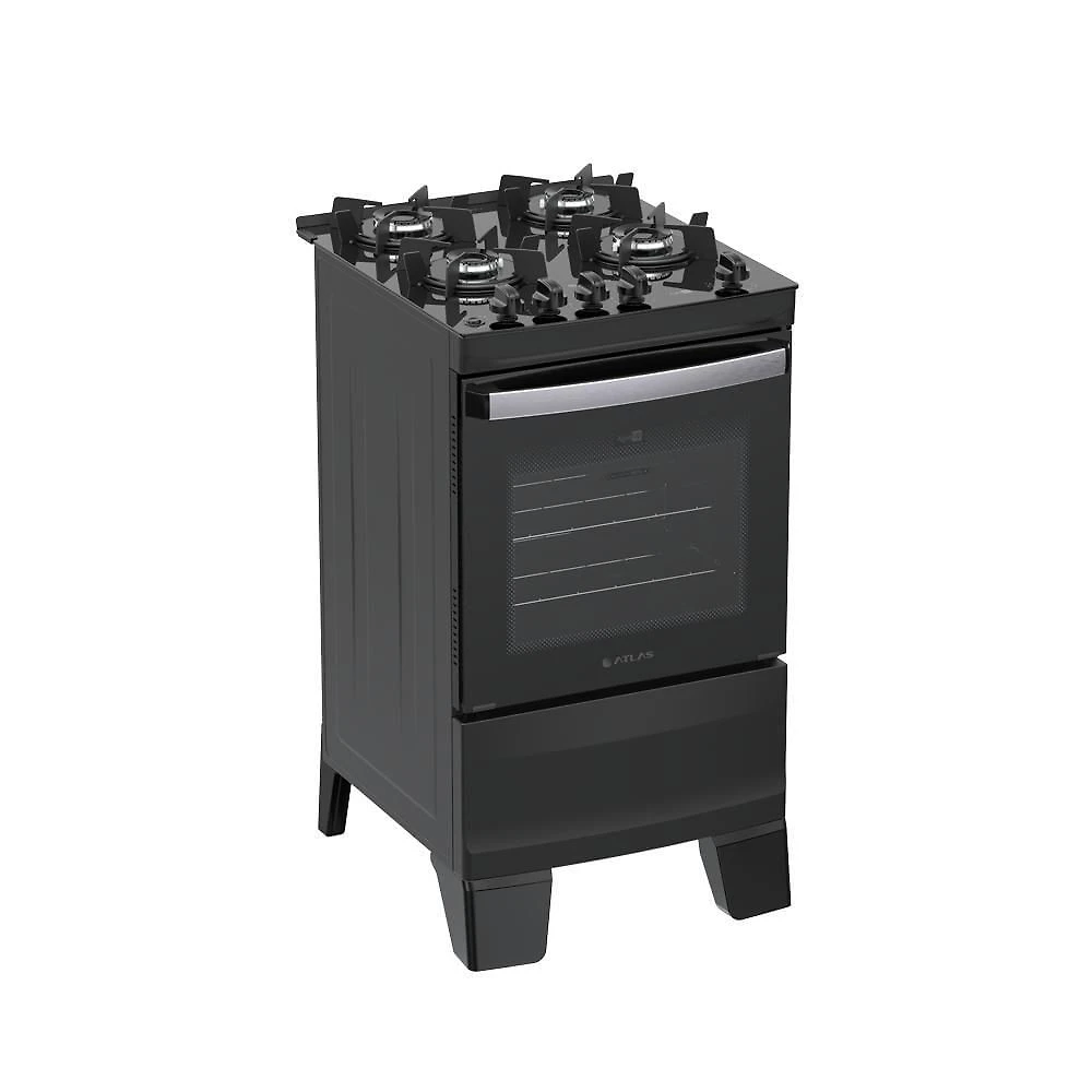 Fogão 4 Bocas Atlas Agile Up Com Mesa De Vidro A Gás Bivolt Preto