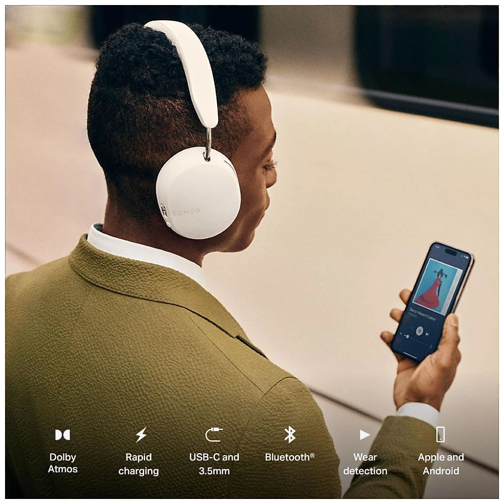 Sonos Ace Fones de Ouvido Sem Fio Over-Ear, Cancelamento Ativo de Ruído, Áudio Espacial Dolby Atmos, Bateria 30h - Preto