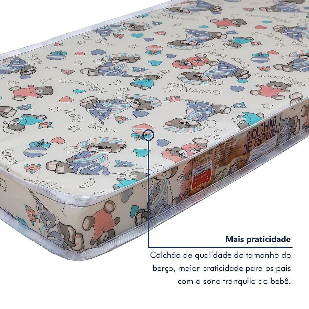 Quarto Bebê Life Berço Cômoda Guarda Roupa 3 Portas Colchão Branco Tigus Móveis