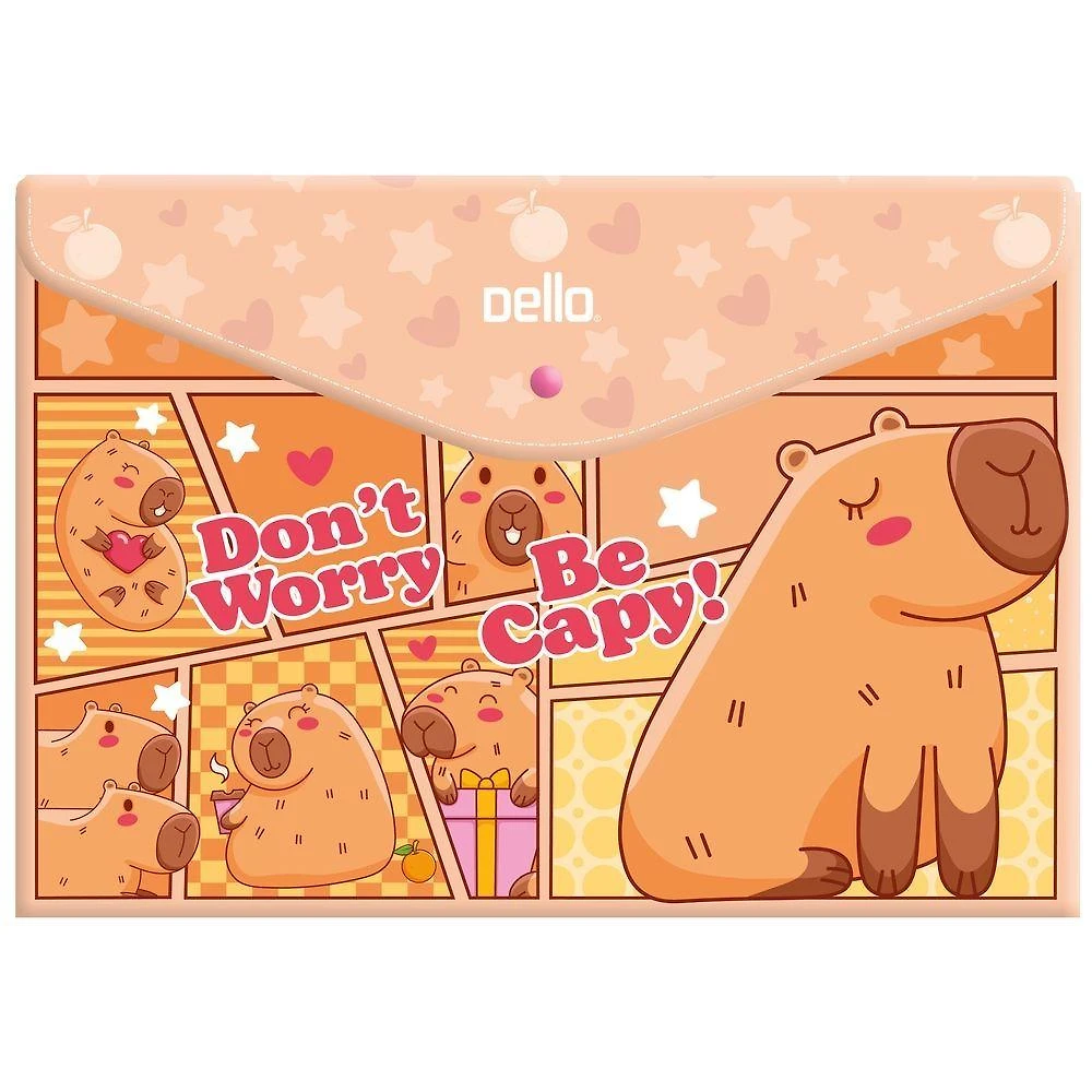 Pasta Envelope Dello Estampa Capivara Be Capy A4 com Botão Polipropileno 1 Unidade Laranja