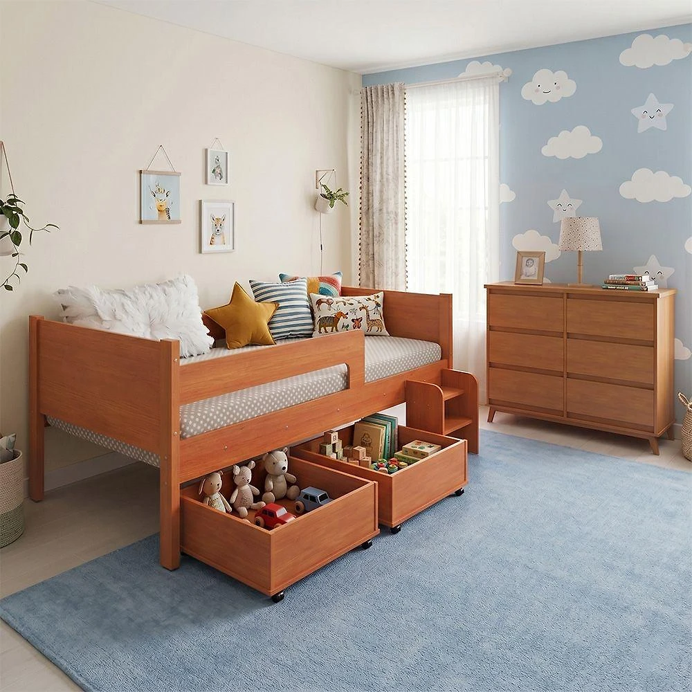 Conjunto Cama Infantil Luna Plus com Comoda Londres 6 Gavetas Nature Conffort Casa
