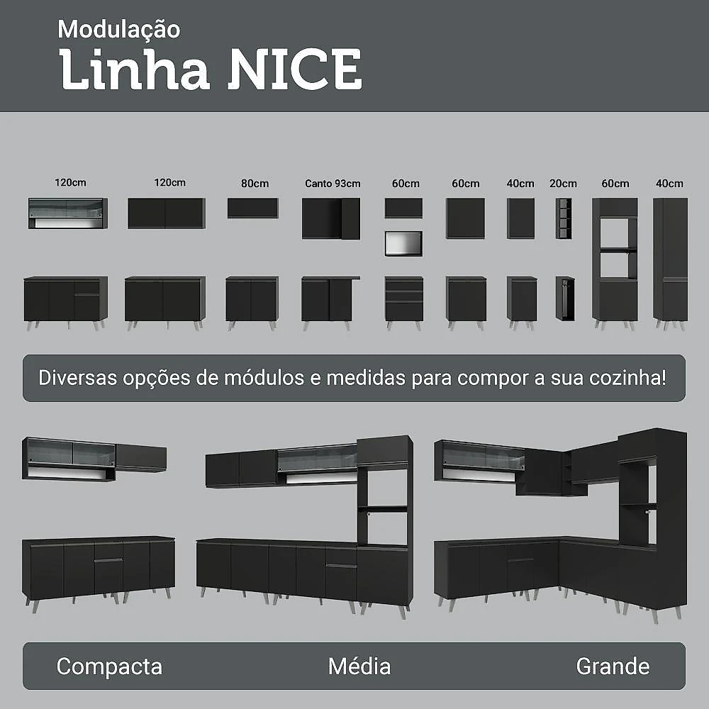 Armário aéreo 80 cm 1 porta basculante preto nice madesa