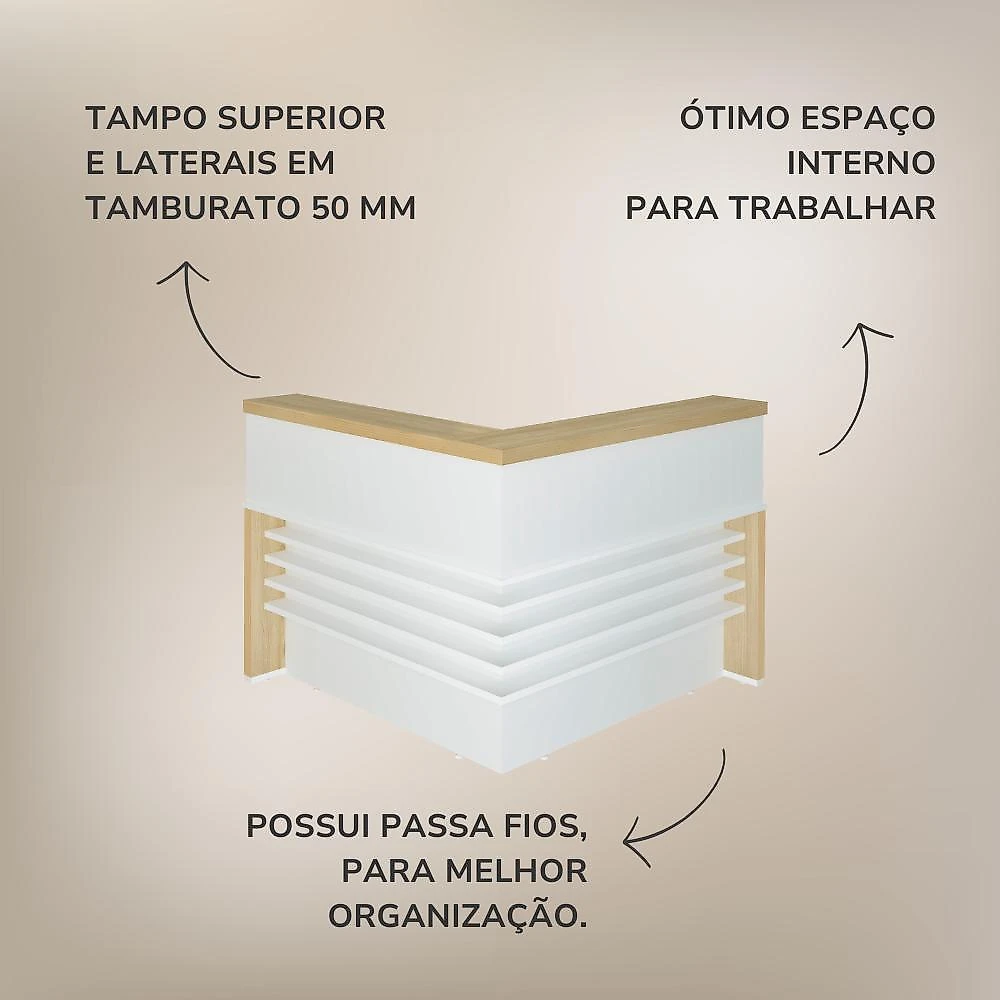 Balcão de Atendimento para Escritório/Recepção em L - Elegante e Funcional 147,7x147,7cm Balcão para Escritório Atendimento Recepção em L 147,7cm Executiva Artany Carvalho/Branco