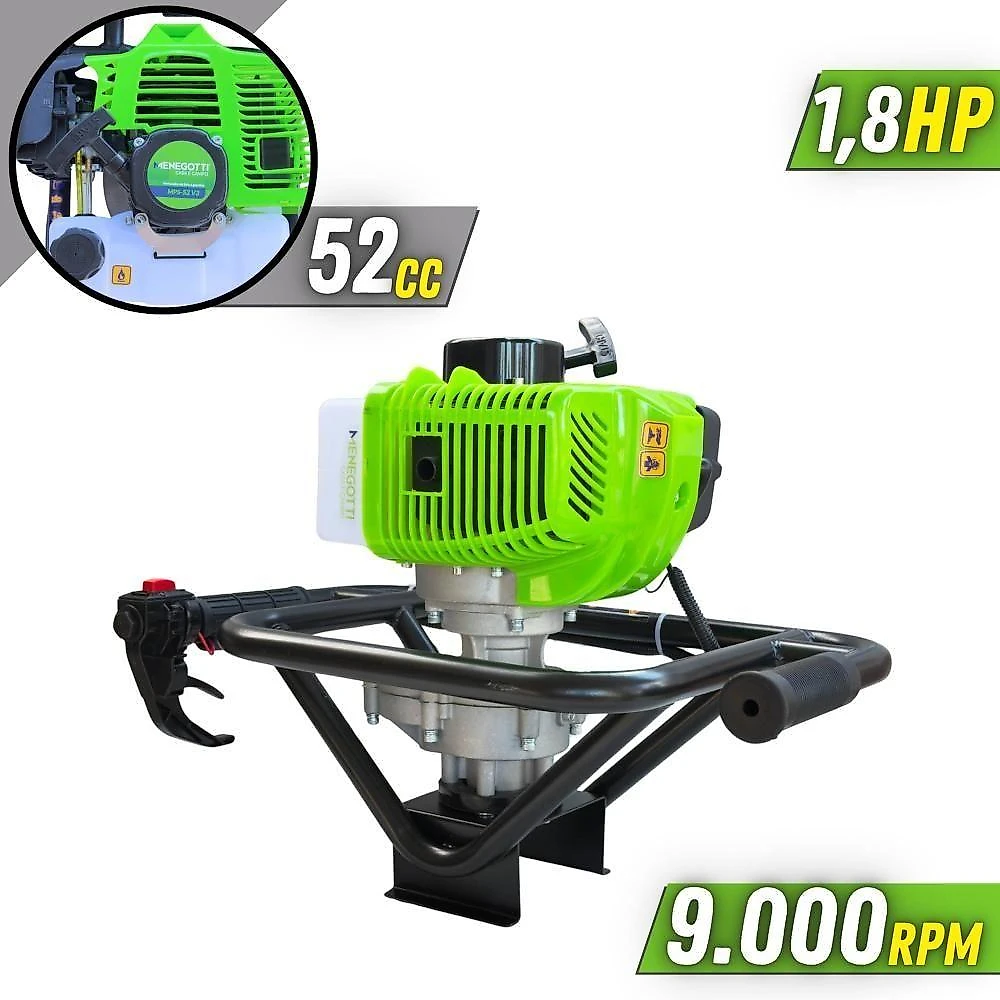 Perfurador de Solo MPS52 à Gasolina 52CC 1,8HP com 3 Brocas para Solo Menegotti
