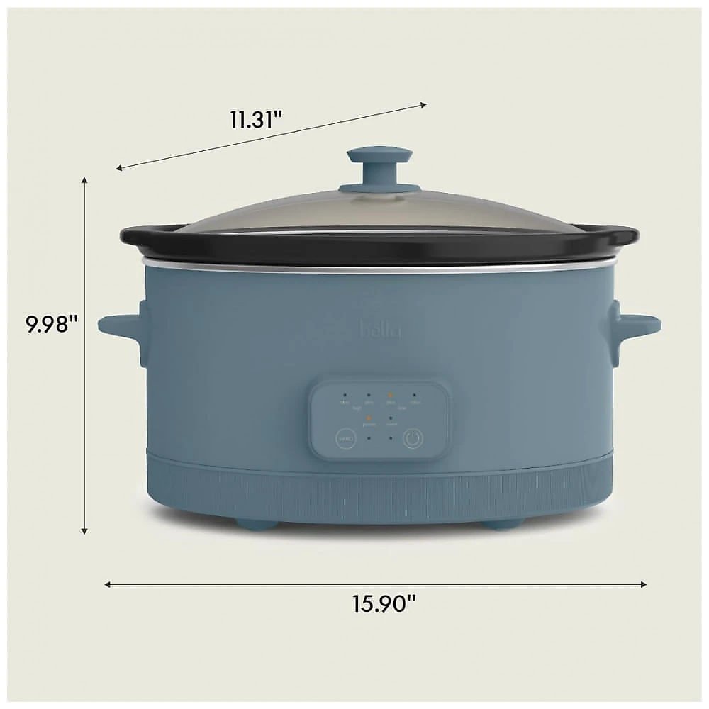BELLA Slow Cooker Programável 5,7L com Revestimento Cerâmico Antiadherente e Tampa de Vidro Temperado - Cor Surf