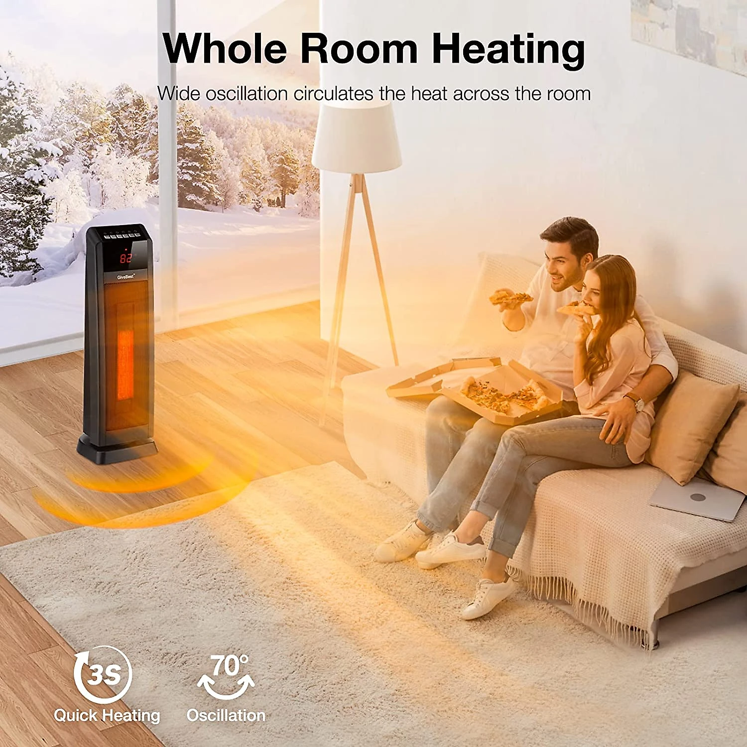 GiveBest HPQ15CEA Aquecedor de Cerâmica Elétrico Portátil 3 Co nfigurações e Controle Remoto1500W110V Preto