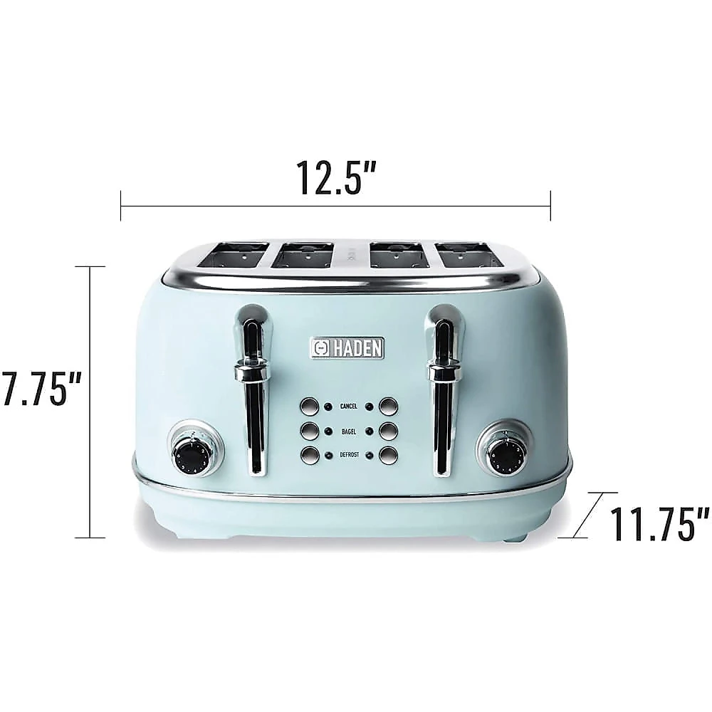 Haden HERITAGE 4Slice Wide Slot Retro Toaster with Browning Control Cancel and Defrost Settings in Light Blue Turquoise