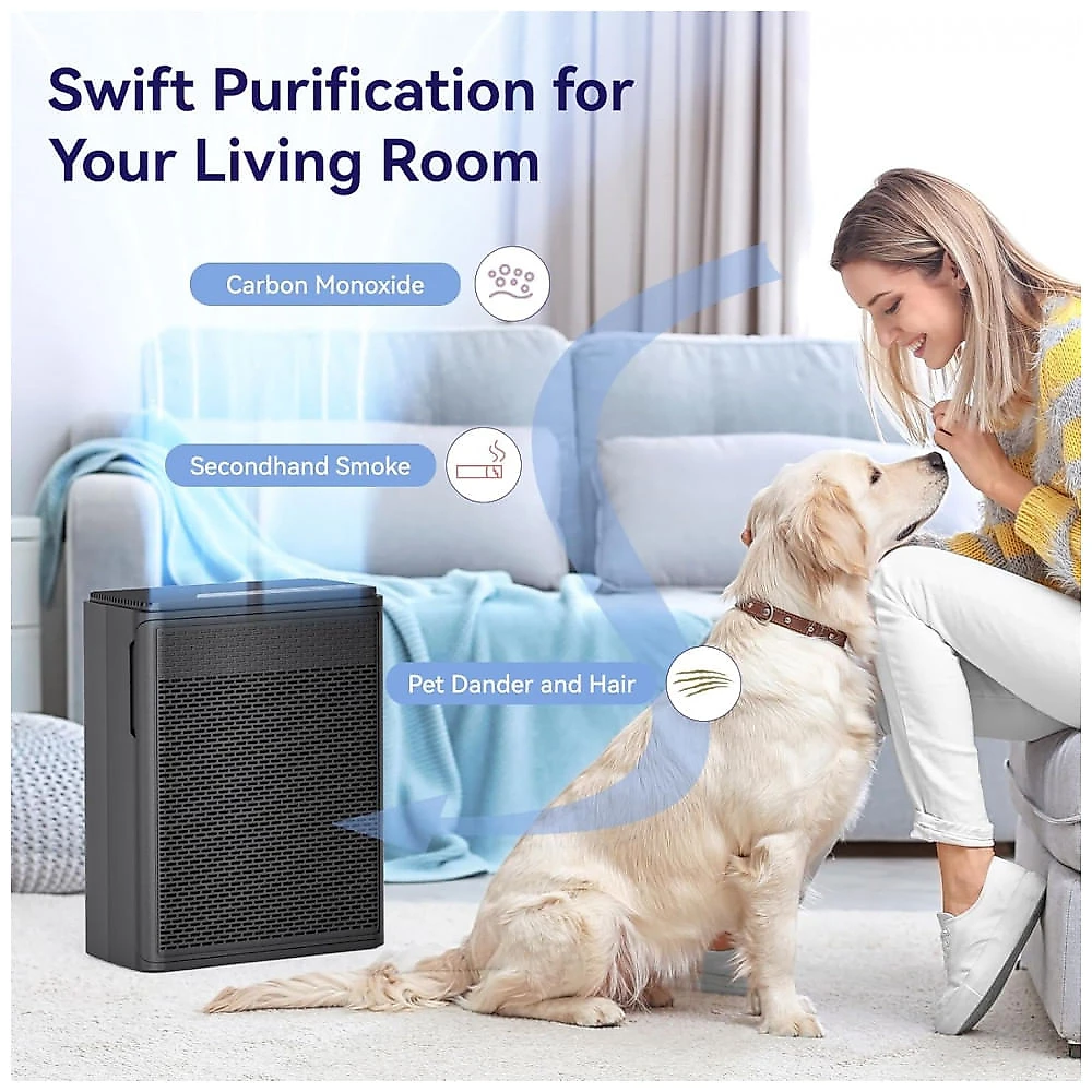Purificador de Ar YARIKI para Casa com Animais de Estimação, Filtro HEPA H13 com Pré-Filtro Lavável, YARIKI