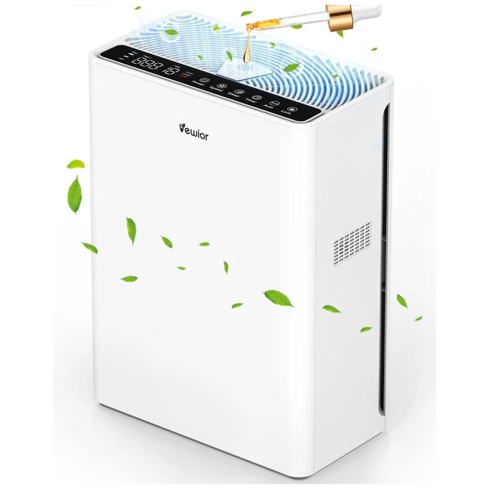 Purificador de Ar para Ambientes até 160m² com Filtro H13 HEPA, Esponja, Temporizador, Capa de Filtro Lavável e Função de Aromaterapia, 110V, VEWIOR,