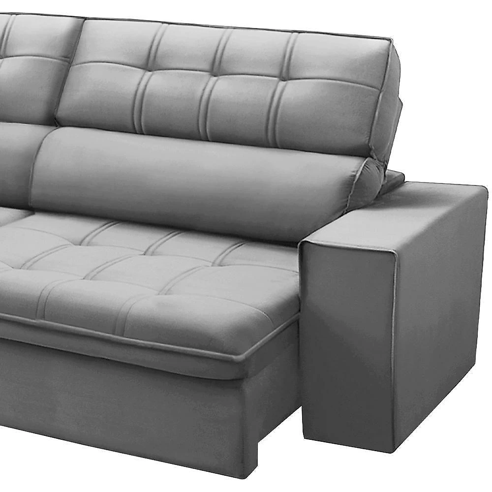 Sofá 3 Lugares Retrátil Reclinável Chaise Esquerdo 243cm Solin F04 Veludo Cinza - Lyam Decor