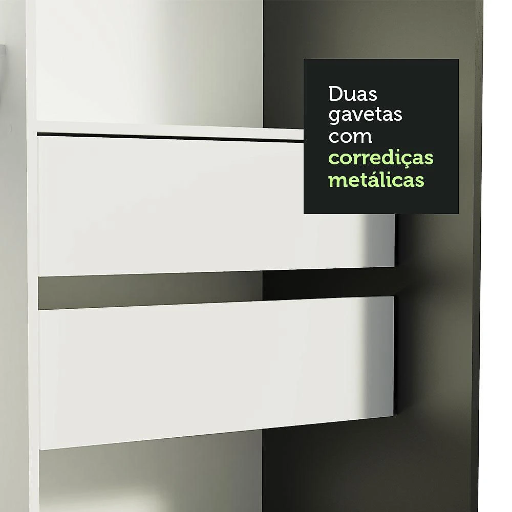 Guarda-roupa solteiro madesa tokio 2 portas de correr de espelho 2 gavetas - preto/branco