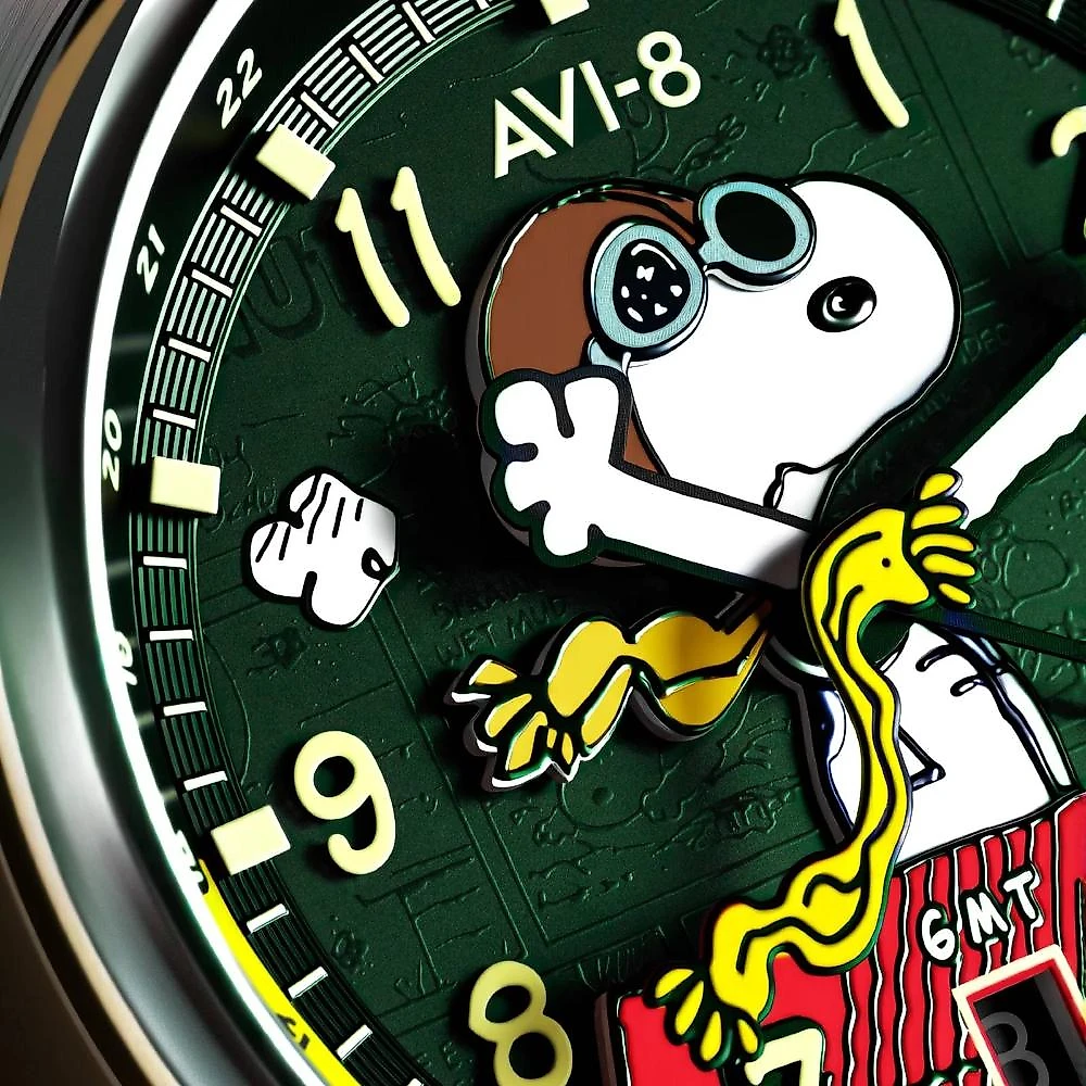 Relógio AVI-8 Peanuts Snoopy Flying Ace Winter Green GMT Automatic