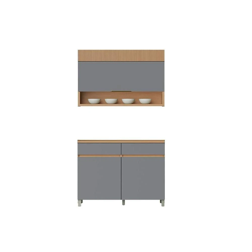 Cozinha Modulada Realeza 2 Portas 2 Gavetas MDF 120CM Carvalho e Titânio Nesher Móveis