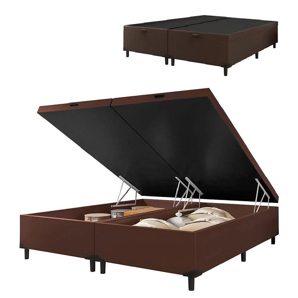 Cama Box Com Baú King 1,93m Prince Suede Marrom Marrom