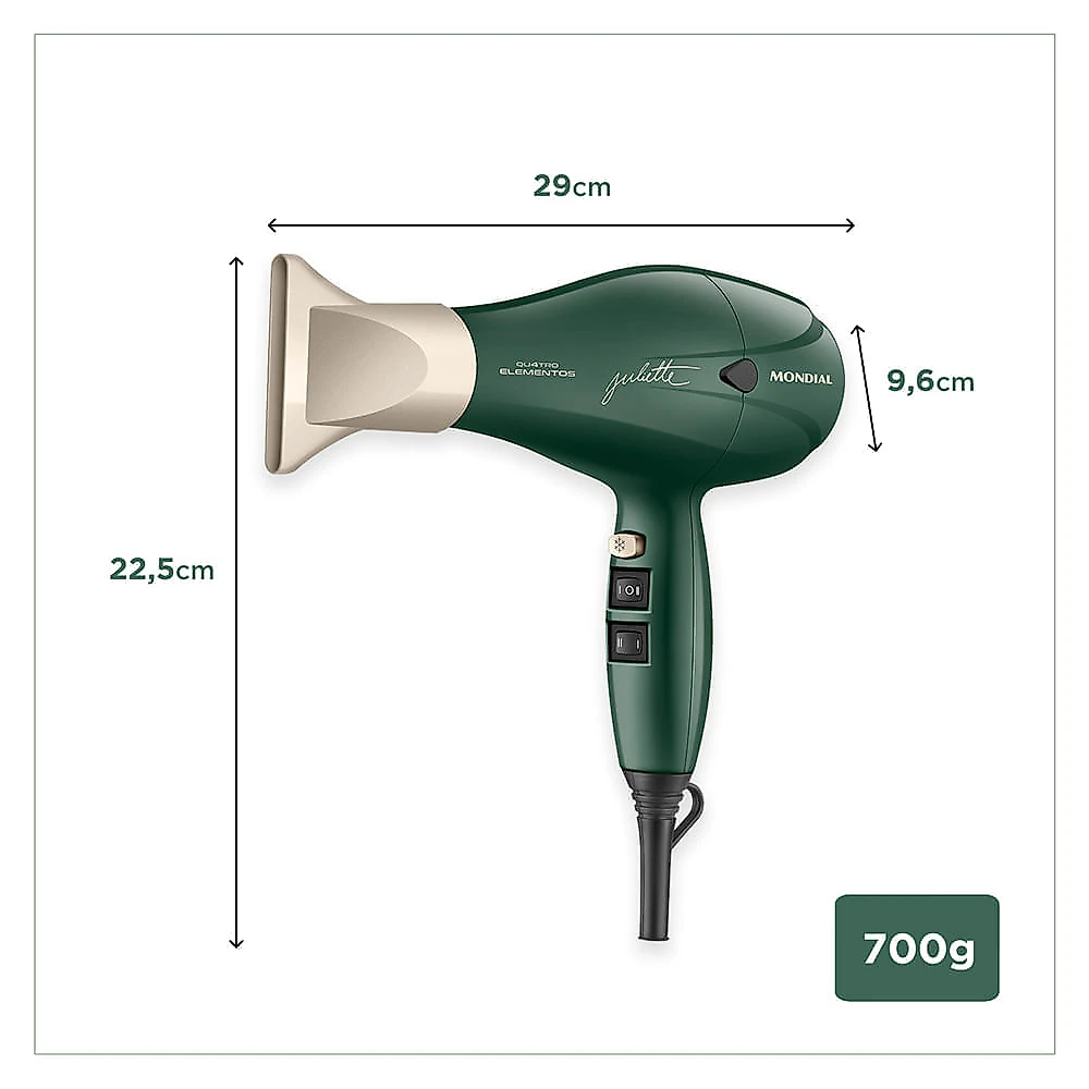 Secador de Cabelo By Juliette Mondial Verde Oliva 2000W - SCP-JU-02 SEC CABELOS PROF SCP-JU-02 127V/60Hz