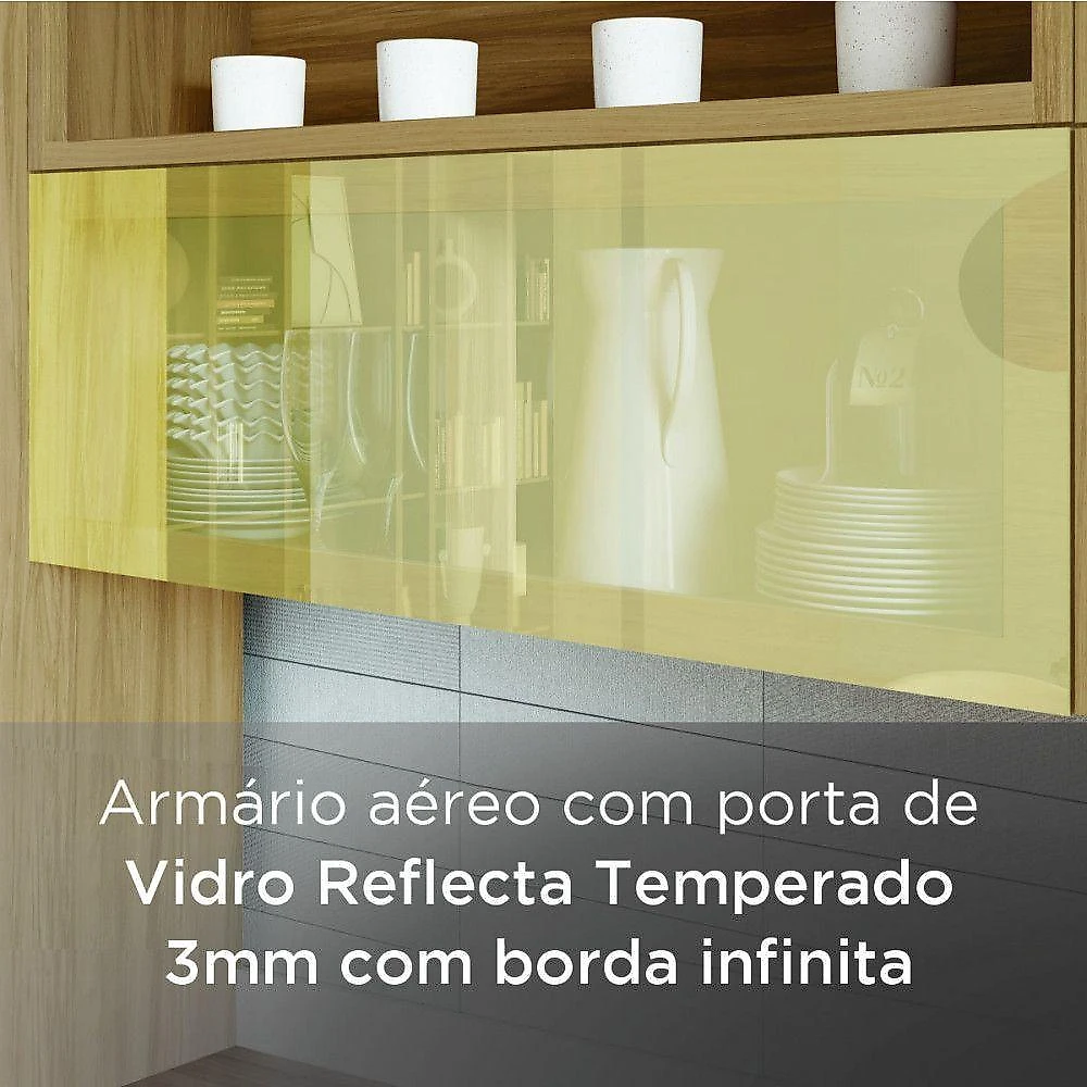 Cozinha Marquesa 5 Peças 6 Portas 6 Gavetas MDF 270CM Nature e Greige Nesher Móveis