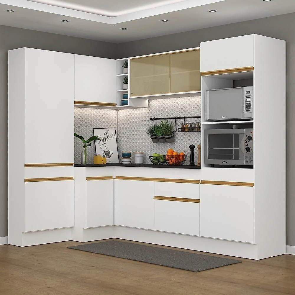Armário De Cozinha Completa De Canto V2085 Branco Dourado