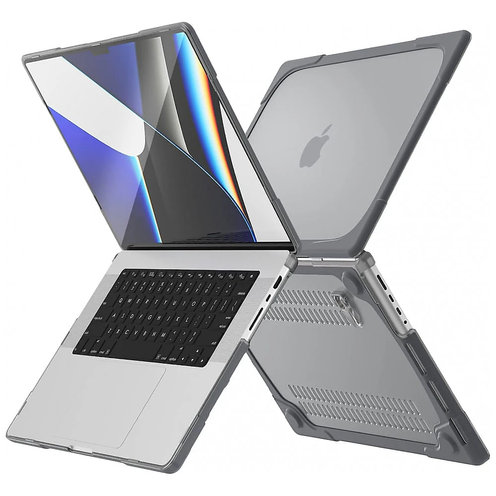 Capa Rígida Batianda MacBook Pro 16" Cinza – Modelos A3403, A3186, A2991, A2780, A2485 com Suporte Dobrável
