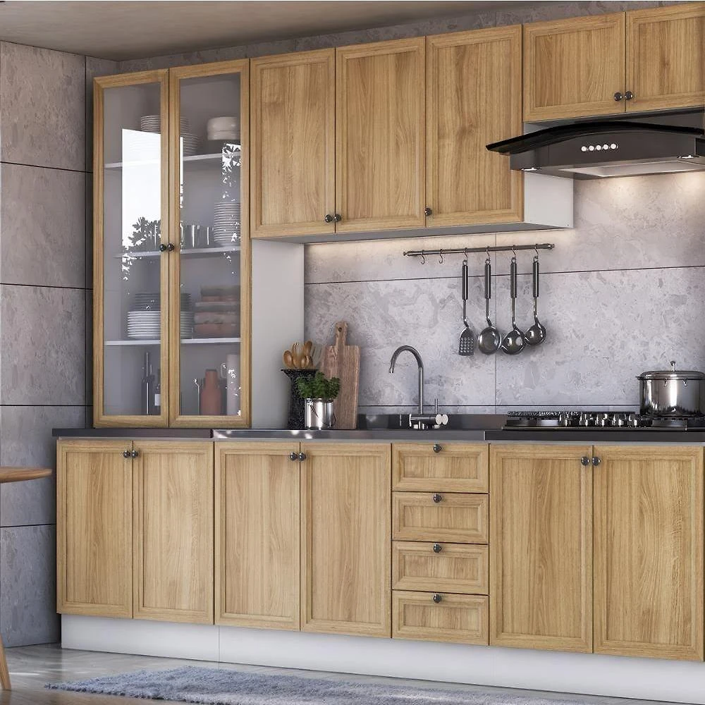 Armário de Cozinha Berlim B3 9 Portas 4 Gavetas MDF 280CM Amadeirado Ditália Móveis