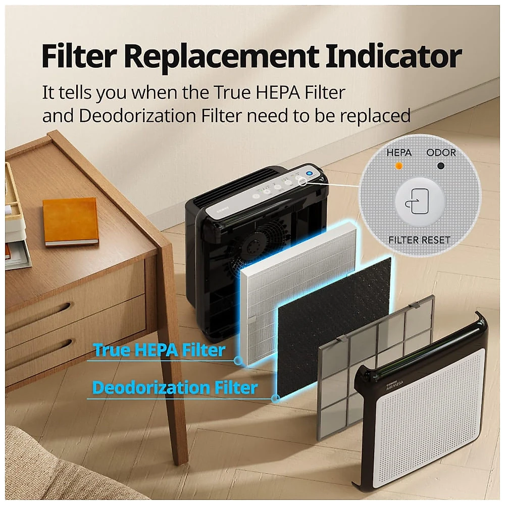 Purificador de Ar para Ambientes até 162m² com Filtro HEPA, Temporizador, Monitor de Qualidade, Modo Automático e Ecológico, 110V 82W, Coway, Preto 110v