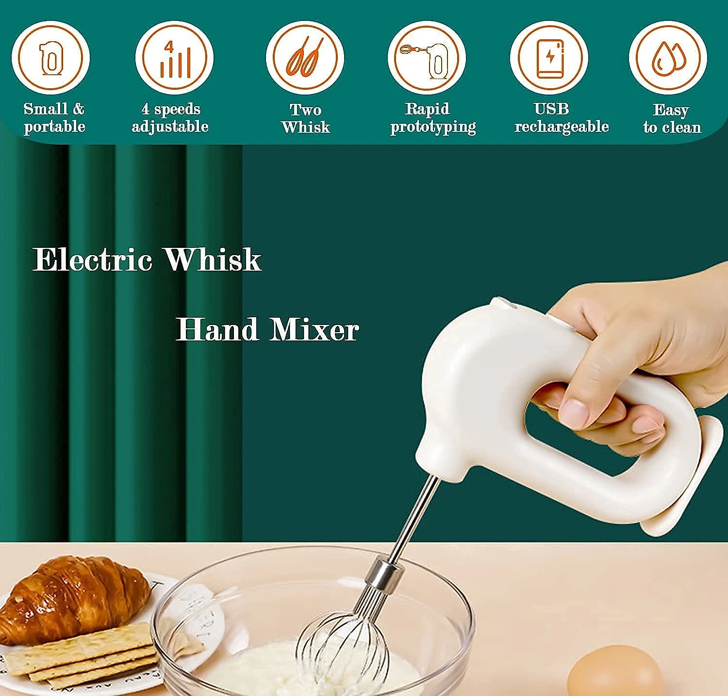 Wynboop EB001 MINI Batedeira de Mão com 4 Velocidades e Acessórios de Aço Inox 20W110V Verde