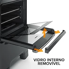 Fogão Continental 4 Bocas FC4GB Preto Mesa de Vidro Forno Eco Turbo Grades de Ferro Fundido Bivolt