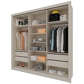 Guarda-Roupa Casal Bartira Village com 3 Portas, 4 Gavetas, Espelho e 243,1 cm de Largura Areia/Peroba
