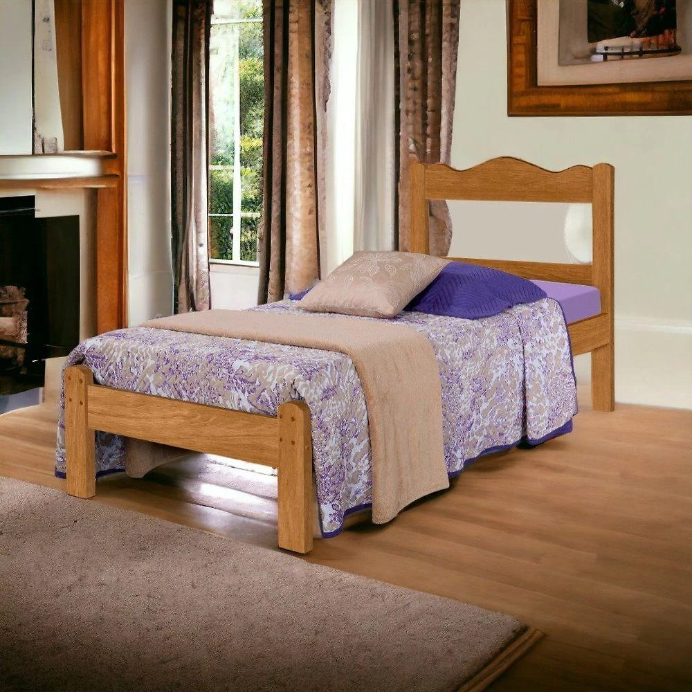 Cama Solteiro Munique com Colchão MDF Nature e Off White Gabrielli Móveis