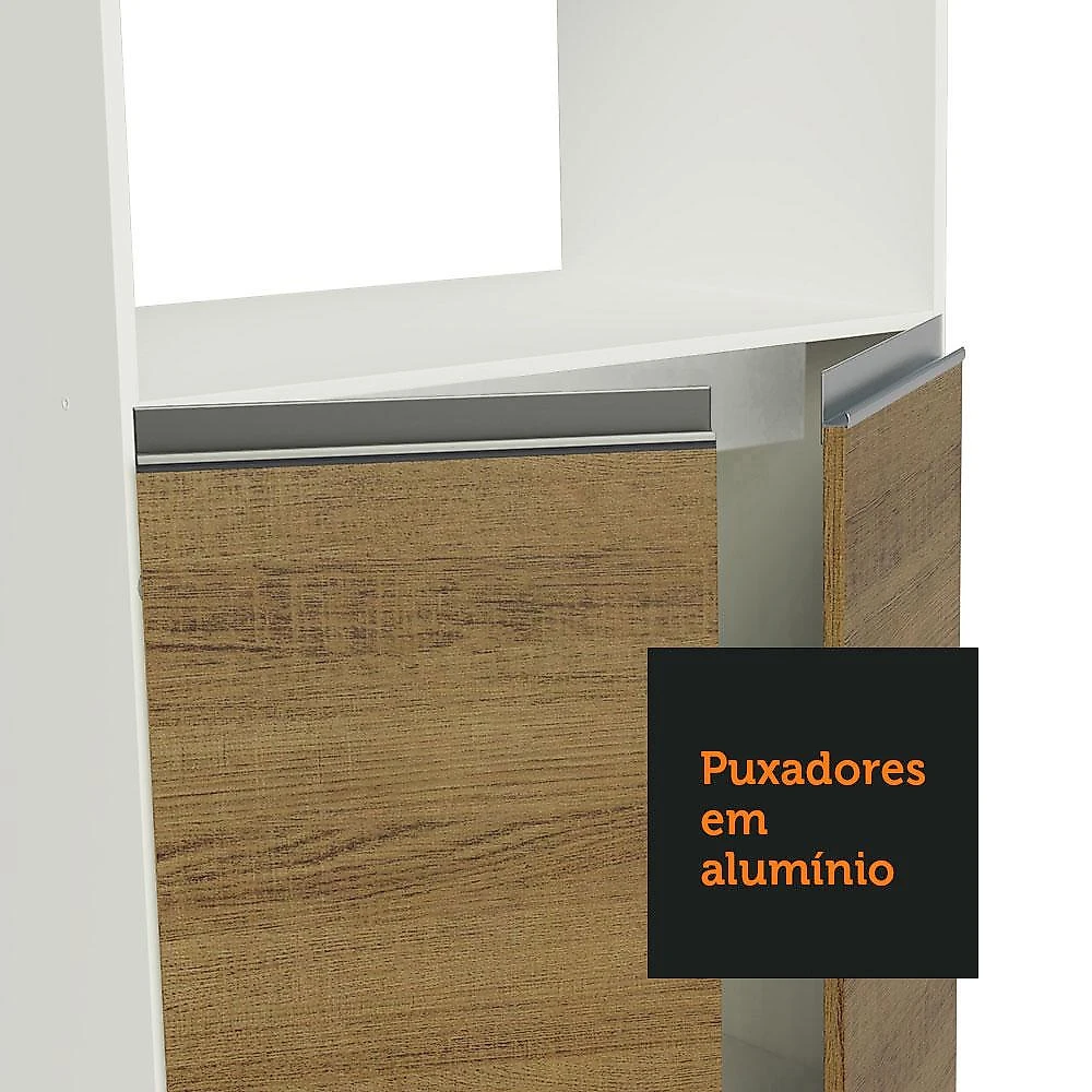 Armário de Cozinha Completa Madesa Smart 100% MDF 300 cm com Balcão e Tampo - Branco/Rustic Branco/Rustic/Crema