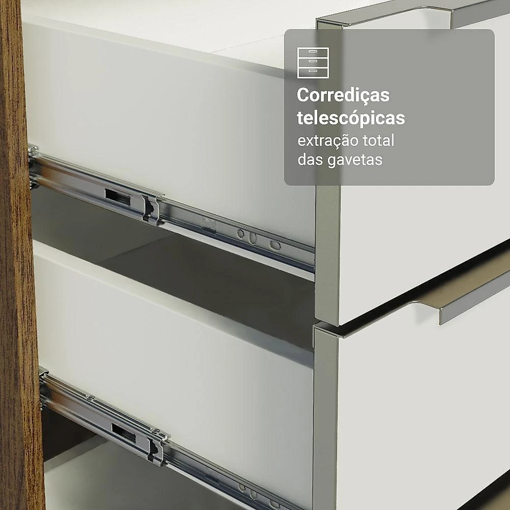 Armário de cozinha completa 340 x 60 cm rustic/branco veludo lux madesa 04