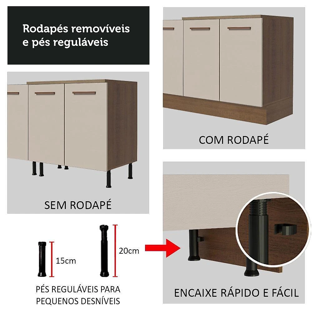 Kit com 2 balcões e 2 armários aéreos multiuso 200cm agata madesa rustic/branco
