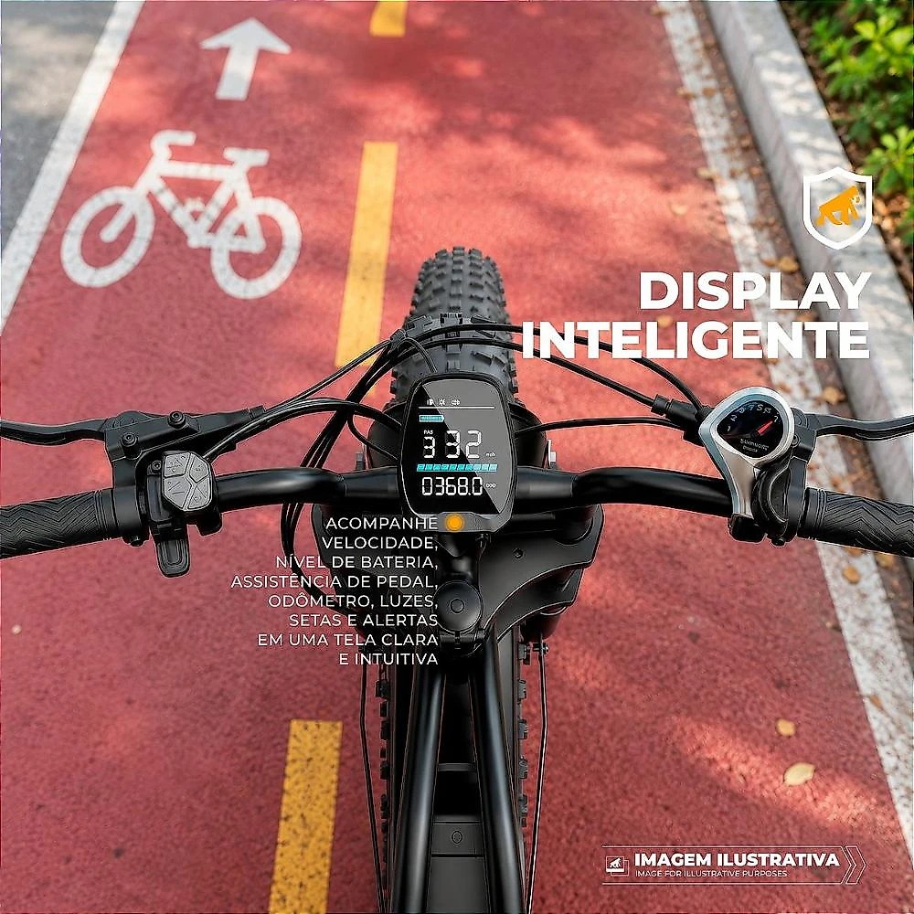 Bicicleta Elétrica 1000W Fat Tire Aro 20, Suspensão Dupla, Freios Hidráulicos, Shimano 7 Marchas e Autonomia de 65 km - Ebike - Gshield