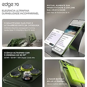 Smartphone Motorola Edge 70 256GB 5G Cinza + Fone Moto Buds Loop Bluetooth Verde